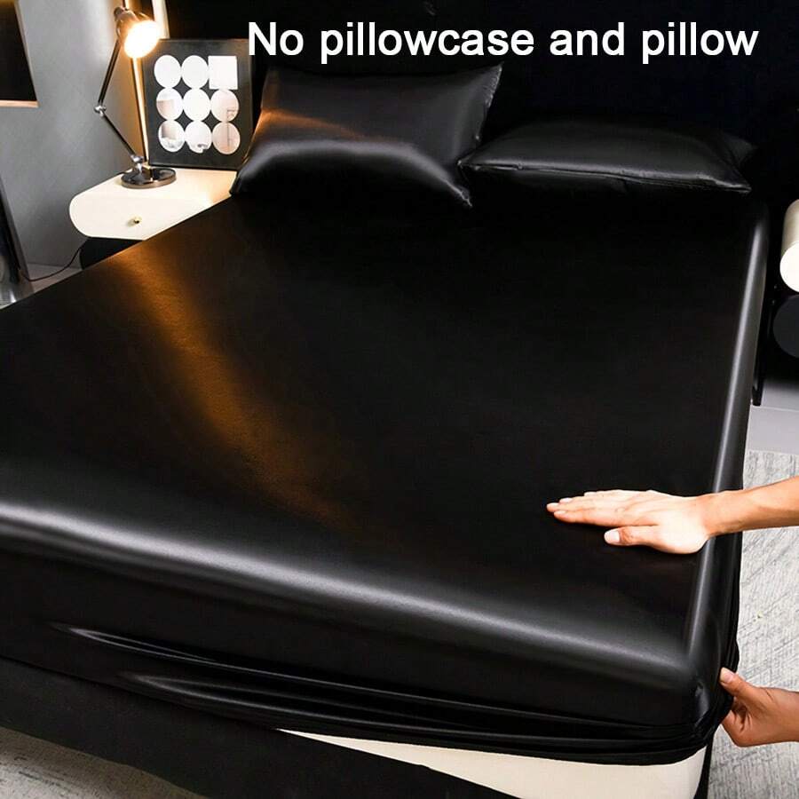 1 Ga trải giường màu xám trơn, chất liệu satin giả lụa, kèm 1 ga phủ nệm, thích hợp cho ngày Valentine, bộ ga giường hiện đại mềm mại cho gia đình, cỡ King, Queen, Full, Twin, có độ sâu túi lên đến 11,8 inch, thoáng khí, không nhăn, giúp ngủ ngon hơn, có thể giặt máy. - màu đen - Xem 1