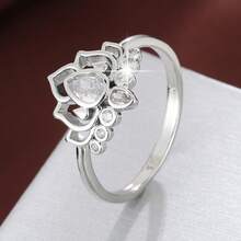 1 pieza Anillo de moda decorado con zirconia artificial con forma de loto creativa para mujeres - Multicolor - Ver 12