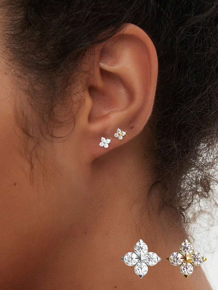 1枚S925纯银镀金锆石四叶草耳钉，造型独特，引人注目。适合女性日常佩戴，也是送给女友、母亲和姐妹的绝佳礼物。 - 單隻 - 查看 1