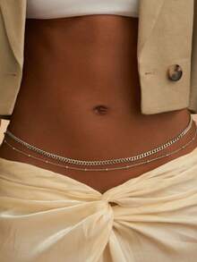 17KM Bộ 2 dây đeo eo đính hạt kim loại đơn giản, thời trang, phù hợp cho nữ giới, các cặp đôi, kỳ nghỉ hè, hẹn hò, trang phục thường ngày, đám cưới. - Bạc - Xem 15