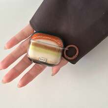 Retro Striped Earphone Case With Hanging Loop, Suitable Compatible With Airpods Pro 2, Cute & Minimalist Design Compatible With Airpods 3/4, 1/2, Protective Cover For Women - Brownish-green - View 4