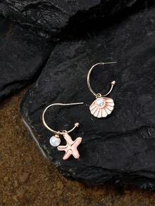 Opalesca 1 par de nuevos pendientes estilo bohemio con gota en forma de C con perla, concha y colgante de estrella de mar para mujeres, joyería de verano para playa - Multicolor - Ver 1