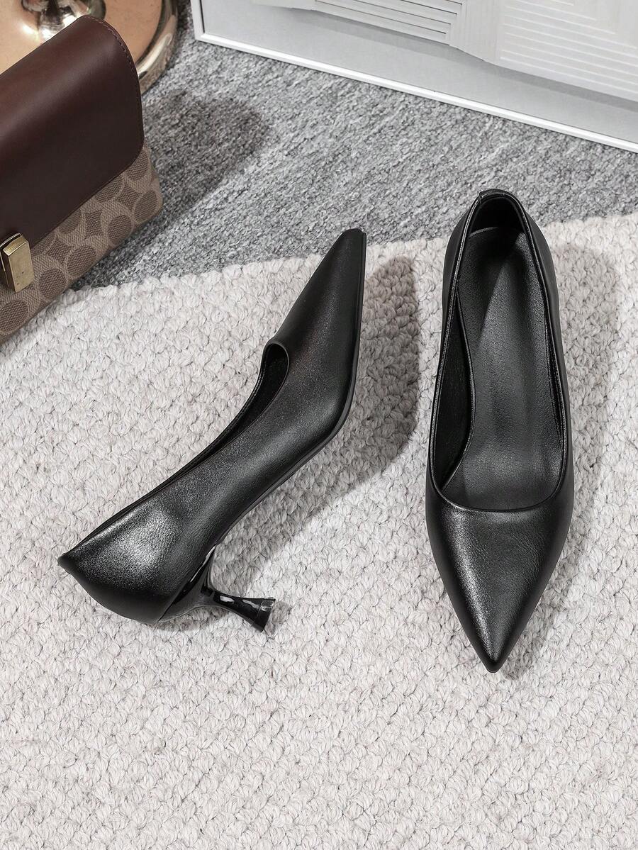 2.5" Pointed Toe Pumps, Soft Bottom, Comfortable Wear, Versatile, Black, New 2026 Collection - Black - View 1