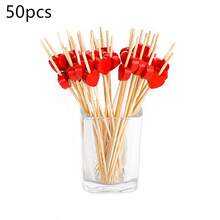 100Pcs/50pcs Bamboo Pick Buffet Cupcake Heart Flower Fruit Fork Party Dessert Salad Stick Cocktail Skewer For Valentine's Day Wedding Supplies - Multicolor - View 7