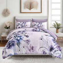 DJY 7 Pieces Purple Floral Comforter Sets Full Queen King Bed In A Bag,Elegant Flower Comforter With Sheet Set, Soft Microfiber Bedding Set For Wedding Items,Valentines Day Home Bed Room Decor,Easter Gifts,All Season - Màu tím - Xem 14