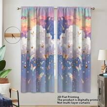 2pcs Rainbow Cloud Star Butterfly Bubble Refreshing & Healing Style Curtains, Polyester Fiber Material, Suitable For Rental House, Living Room, Bedroom, Children's Room, Removable & Washable, Semi-Blackout - Multicolor - View 7