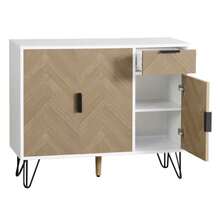 Modern Storage Unit, White And Wood-Look Sideboard With Drawer And Height-Adjustable Shelves (90 X 30 X 71.5 Cm) - Natural Color - View 10