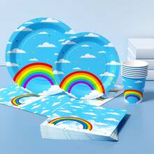 Rainbow Cloud Disposable Plate, Napkin, Cup Set, Plates, Napkins And Cups Party Supplies, Serves 8 Guests, Disposable Paper Plates Party Tableware Suitable For Birthday, Wedding, Theme Party, Family Picnic - Multicolor - View 3