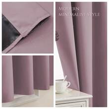 4pcs/Set Pink Blackout Thermal Curtain Fabric - 99% UV Resistant Polyester, Rod Pocket Hanging, Non-Bleachable Plain Weave, Bedroom Art Theme, Coated Blackout Thermal Insulation, Noise Reduction - Ideal For Bedroom, Farmhouse And School Deep Sleep, 80gsm - Pink - View 5