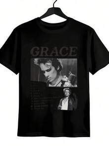 Jeff Buckley Shirt Suitable For All Seasons, Casual Style, Slight Stretch Fabric, Regular Fit,Men'S 100% Stretch Crew Neck Eavyweight 200gsm Pure Cotton T-Shirt - 黑色 - 查看 1