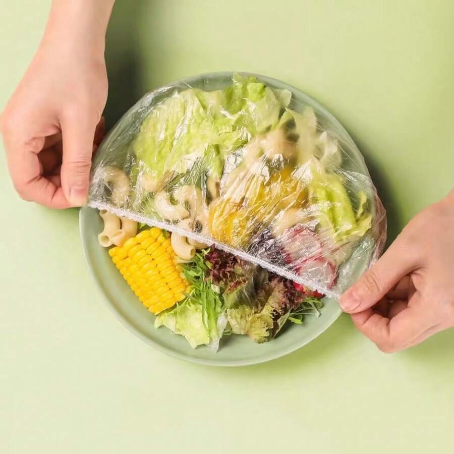 100-Piece Disposable Plastic Food Wrap Covers - Stretchable Cling Film For Bowls, Leftovers, Fruits & Vegetables - Leak-Proof, Odor-Resistant & Durable - Household Kitchen Storage Solutions - White - View 1