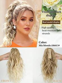 14 Inch Curly Ponytail Hair Extensions Drawstring Ponytail Clip In Synthetic Hairpiece, Medium Brown Mixed Golden Blonde, High Ponytail Extensions For Women - Multicolor - View 10