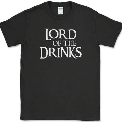 Lord Of The Drinks T-Shirt Funny Drinking Rings Party Humor Beer  Suitable for year-round wear, 220g pure cotton single-sided printed crew neck short-sleeve T-shirt, unisex personalized top, the best gift for Halloween and Christmas.