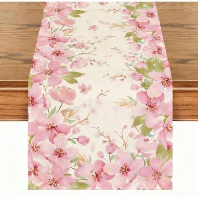 Floral Spring Table Runner, Flower Seasonal Easter Summer Butterfly Kitchen Dining Table Decor For Home Party