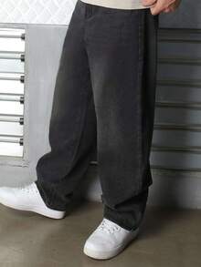 Logeqi® Jeans Vaqueros Baggy de pierna curvada Lavados de Color Negro De Moda Casual Formal Hippie Rockero Para Hombre - Negro - Ver 3