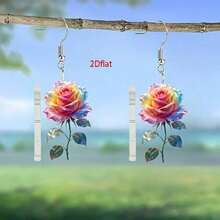 2D Flat Bohemian-Style Rose Pendant Earrings - Bright Pink And Colorful Acrylic Design, Elegant Stainless Steel Hooks, Suitable For Parties, Gifts And Daily Fashion, All-Season Accessories, Novel Earrings - Multicolor - View 5