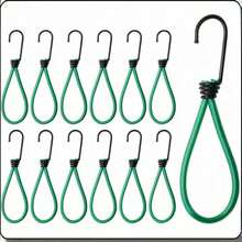 12 Pcs Short Bungee Cords With Hooks, 6 Inch Heavy Duty Outdoor Mini Bungee Cords Elastic Bungee Straps For Camping, Securing Tarps, Canvases (Green) - 12pcs - View 7