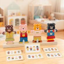 1pc Wooden Cartoon Dress-Up Matching Toy With Pattern Cards, Bear Dress-Up Game Suitable For Children 12m+ - Multicolor - View 3