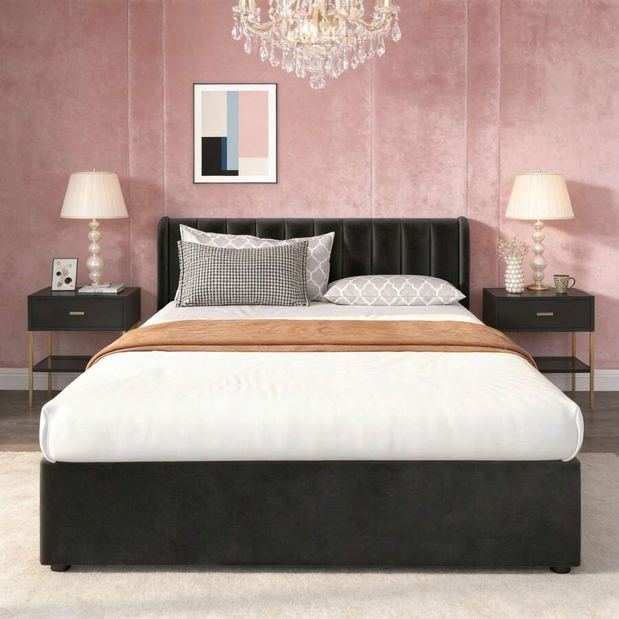 Bed Bases & Foundations - Black + Velvet + 140cm*200cm - View 1