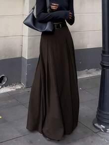 Chân váy chữ A cạp cao thanh lịch EARO dành cho nữ, kiểu dáng thời trang, tôn dáng, đa năng, sang trọng, phù hợp cho công sở, ở nhà, mặc hàng ngày, hẹn hò buổi tối, mùa thu/đông xuân. - màu nâu - Xem 3