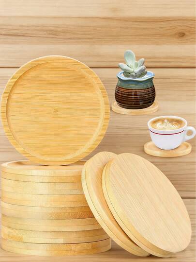 1个/2个/4个装凹面圆形竹制杯垫，适用于小型盆栽、饮料托盘、礼品、桌面花盆保护装饰