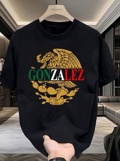 Chic Essential Black T-shirt Golden Eagle Pattern Colorful "GONZALEZ".Suitable for spring and summer wear, T-shirt is a casual and Chicy short-sleeved top.