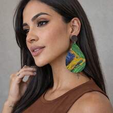 1 Pair Of Brazil Cup Earrings, Women's Accessory, Green And Yellow, Assorted Styles - Nhiều màu - Xem 3