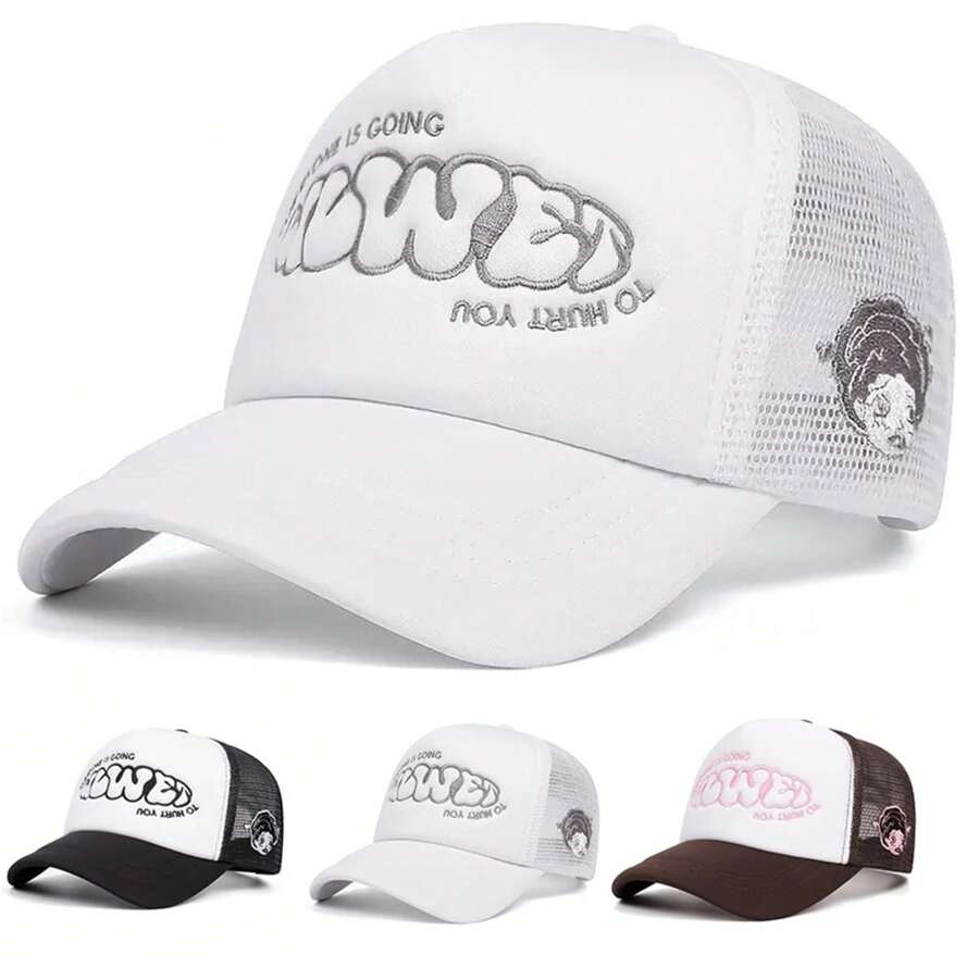 Una niña con un rostro lloroso, una gorra de béisbol bordada con esponja, una gorra de béisbol de malla para exteriores para hombres y mujeres para uso casual 4ES6 - Negro - Ver 1