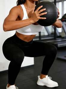 女士黑色紧身健身打底裤 - 黑色 - 查看 3