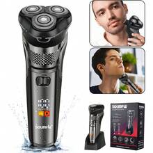 SOLIMPIA IPX7 Waterproof Three-Blade Floating Veneer Net Men's Electric Shaver - Silver - View 10