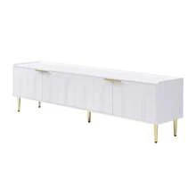 TV Stand, Low Cabinet With Textured Door, Gold Handles And Legs, 170 L X 35 W X 47.5 H (Cm) - White - View 6
