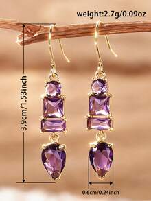 1对女士浪漫方形立方氧化锆吊坠耳环，适合婚礼、订婚、周年纪念派对、情人节礼物 - 1# - 查看 9