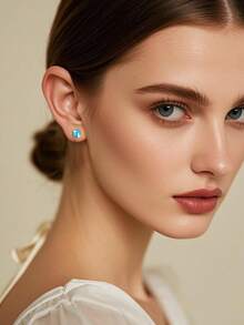 925银6毫米蓝色锆石耳骨耳环，低过敏性，日常佩戴，礼盒包装 - 銀色 - 查看 5