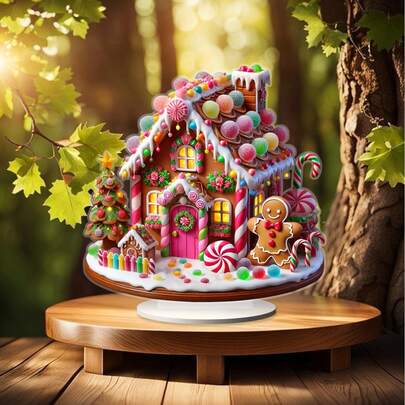 Trending Cross-Border Gingerbread House Candy Decor, 2D Acrylic Waterproof & Durable Tabletop Ornament, Suitable As Gift For Friends