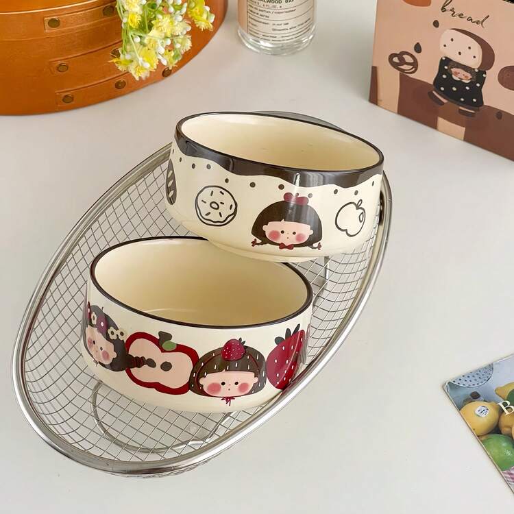 日本手绘水果少女陶瓷碗，釉下彩工艺，可作水果碗、酸奶碗、零食碗、饭碗、甜点碗，适合日常使用、家居、餐厅、下午茶、馈赠亲友、节日礼品。 - 彩色 - 查看 2