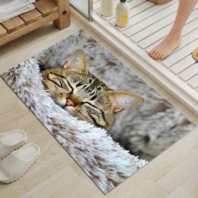 1 pezzo Zerbino in gel di silice con stampa di gatto, tappetino rettangolare lavabile antiscivolo, tappeto da interno, tappeto da bagno