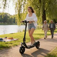 Patinete eléctrico F40 | Motor de 500 W, batería de 12,5 AH, neumáticos sólidos antideslizantes de 10 pulgadas, batería de larga duración, 3 modos, velocidad máxima de 45km/h, absorción de impactos delantera y trasera, freno electrónico de rueda trasera + freno mecánico, plegable, altura ajustable, marco de aleación de aluminio. - Negro - Ver 6