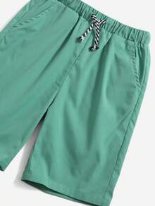 Tween Boys Round Neck Short Sleeve Casual Letter Print T-Shirt & Drawstring Waist Shorts, Summer - Green - View 5
