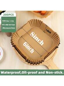 100 piezas/50 piezas/25 piezas/10 piezas Tapetes de papel encerado desechables antiadherentes e impermeables de 8 pulgadas cuadradas para la cesta de la freidora de aire, sartén y accesorios, mejor regalo para volver a la escuela, Halloween, Navidad - Multicolor - Ver 3