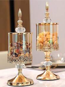 Glass Storage Canisters Set Of 2, Vintage Rose Embossed Airtight Jars For Coffee, Tea, Sugar, Candy, Cookies, Pantry Organization, Makeup, Jewelry, Bathroom Vanity, Kitchen Counter, Housewarming Gift - Gold - View 6
