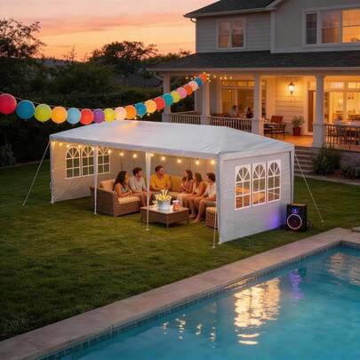 VA-Cerulean Pavilion Party Tent Garden Pavilion 3x3 M 3x6 M 3x9 M Pop-Up Style Quick Assembly Waterproof Marquee With Windows, Roof & 8 Sidewalls, Beer Tent Outdoor Garden Tent For Party, Camping, Market, Grey