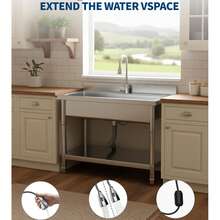 Fregadero de acero inoxidable, 90 cm de ancho x 60 cm de profundidad x 80 cm de alto, de una sola cubeta, independiente, con salidas de agua fría y caliente, para uso en interiores y exteriores, ideal para cocina y lavandería. - Azul y blanco - Ver 5