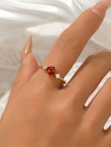 925 Sterling Silver INS Style Square Candy Ring, Versatile Daily Wear, Stackable, Romantic Valentine's Day Gift For Women - Yellow Gold - View 3