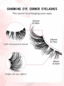 Asiteo 10对半截假睫毛，自然猫眼妆效，纤细轻盈，透明睫毛梗，新手友好，可重复使用，适合日常及特殊场合，如开斋节。 - 半眼睫毛 - 查看 3