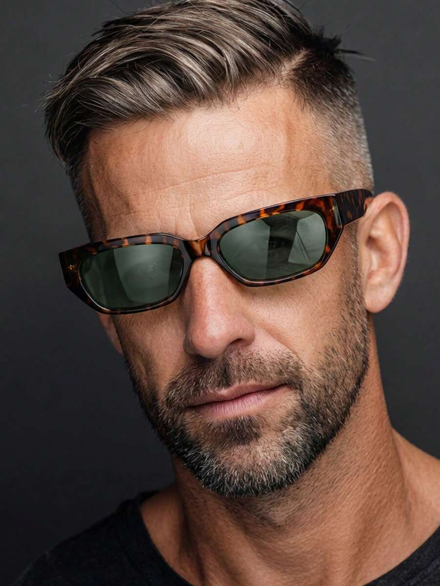 1 par de gafas de moda vintage con montura de PC con estampado de leopardo y forma de ojo de gato para hombres, para estilo callejero y vacaciones - estampado de leopardo - Ver 1