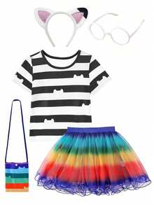 Girls' Shirt Dress Set, Birthday Party Outfit - Black and White - View 3