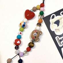 Mặt dây chuyền điện thoại kiểu Hàn Quốc dễ thương, 1 chiếc, có móc khóa xinh xắn, tương thích với iPhone, phụ kiện đa năng, dây treo điện thoại dễ thương cho bé gái, trang sức quà tặng mùa xuân. - Nhiều màu - Xem 1