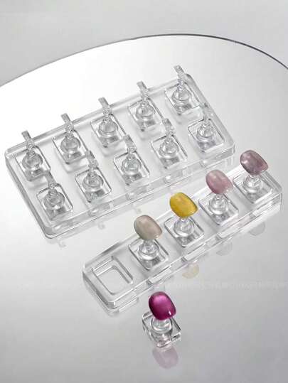 非磁性指甲架，透明亚克力指甲练习棋子底座，可吸引猫眼，可穿戴指甲展示架