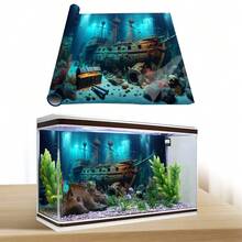 沉船水族馆背景画,海洋宝藏骷髅主题水族馆贴纸,水下探险主题,高清材质,逼真场景,水族馆/海龟缸装饰贴纸,水族馆景观装饰,营造神秘水下氛围 - A - 查看 3