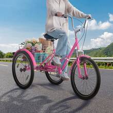 Folding Adult Tricycle, 26-Inch 7-Speed Adult Folding Trikes, Carbon Steel 3 Wheel Cruiser Bike With Basket & Adjustable Seat, Shopping Picnic Foldable Tricycles For Women, Men, Seniors (Pink) - 粉色 - 查看 9